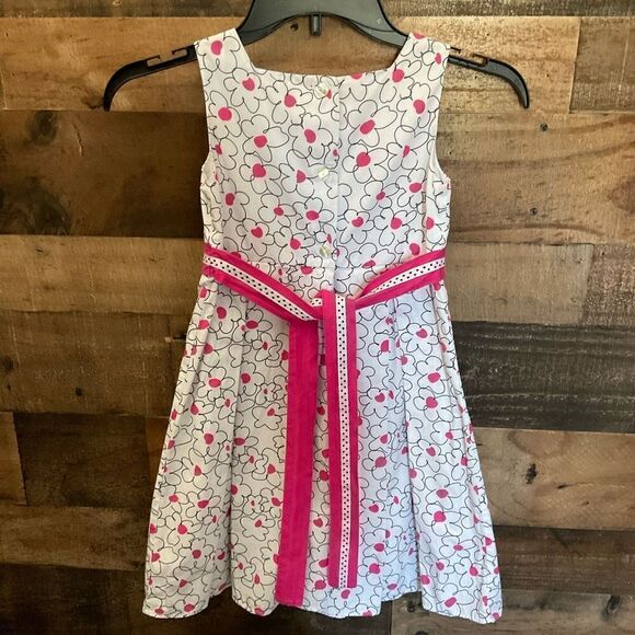 Dollie & Me Girls Dress Button Back Tie Sash White Pink Black Floral Children 6X - Picture 9 of 10